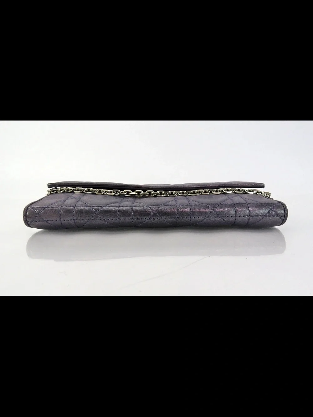 Dior Metallic Plum Quilted Chain Wallet